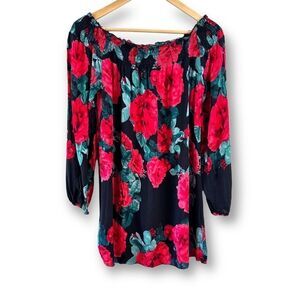 The Hanger red floral print off the shoulder tunic size M
